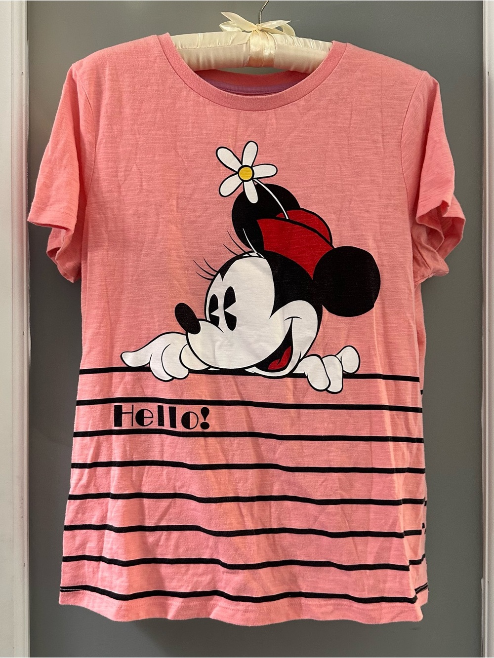 Disney Pink/peach Minnie Mouse Striped Short Sleeve Tee